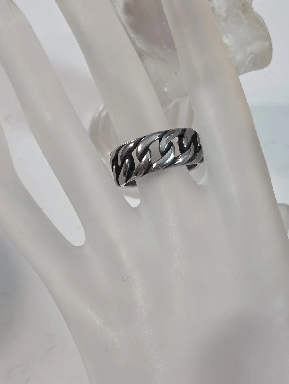 stainless steal Chunky Silver Chain Link Ring mens sz 10 brutalist masculine